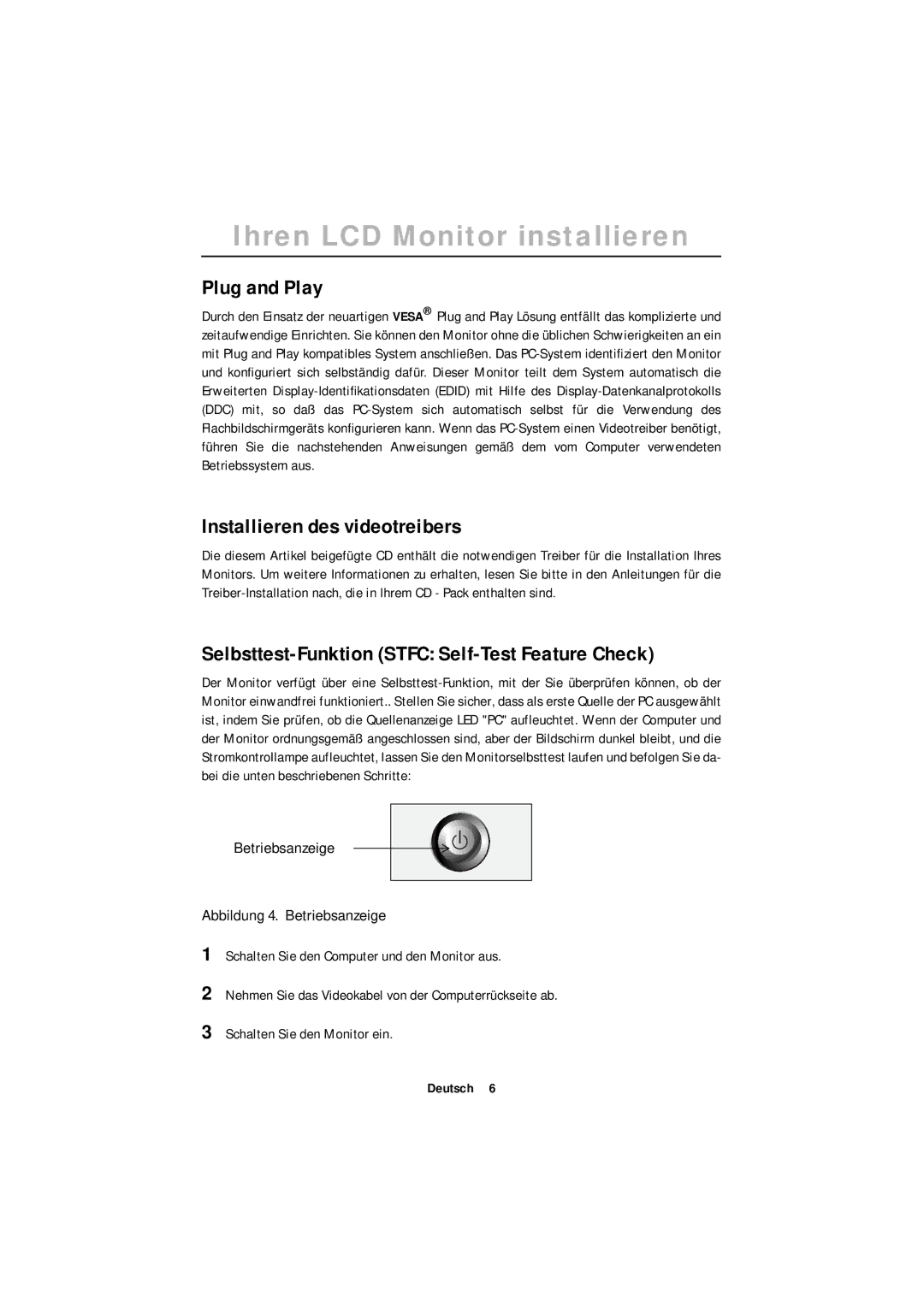 Samsung ML15XSSS/NLV manual Plug and Play, Installieren des videotreibers, Selbsttest-Funktion Stfc Self-Test Feature Check 