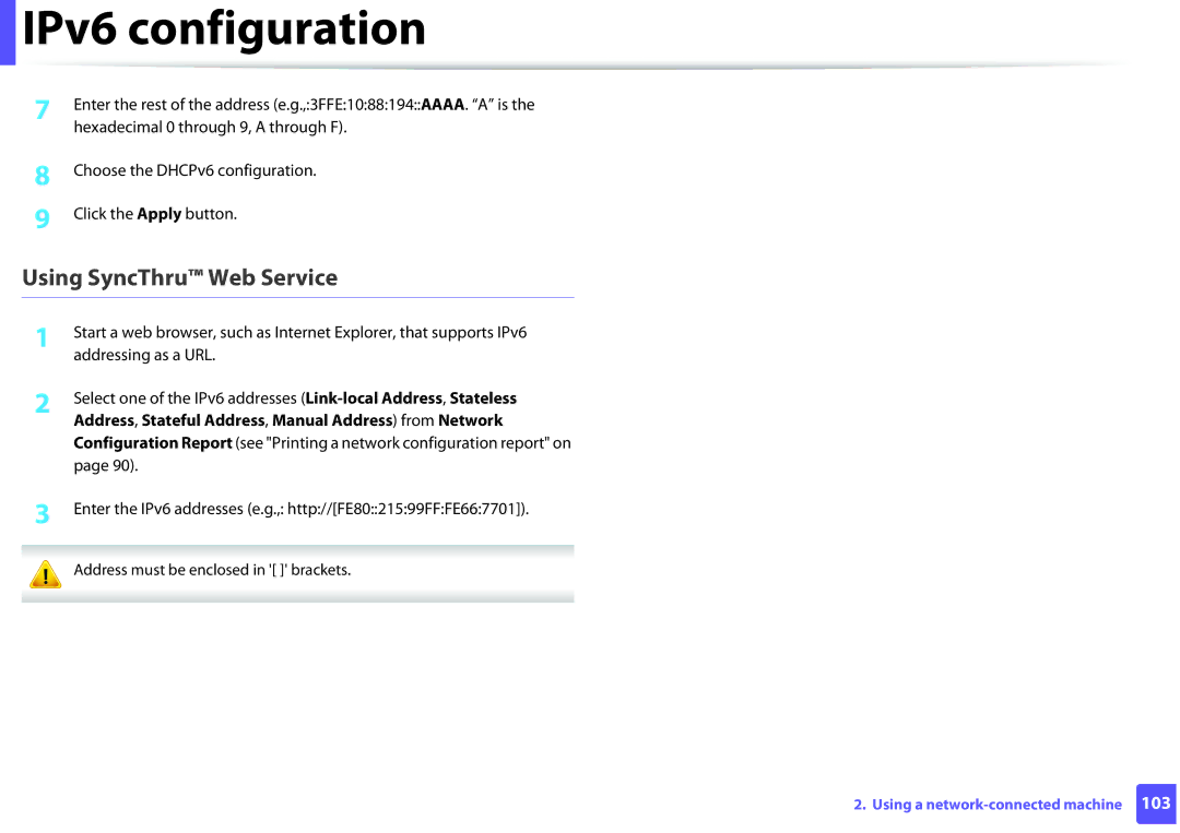 Samsung ML2165WXAA manual Using SyncThru Web Service 