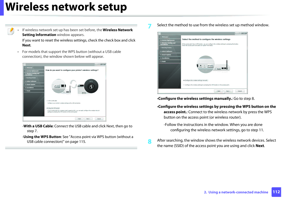 Samsung ML2165WXAA Configure the wireless settings manually. Go to step 