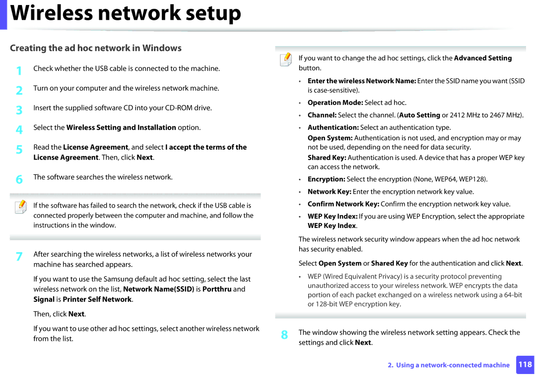 Samsung ML2165WXAA manual Software searches the wireless network, Operation Mode Select ad hoc 