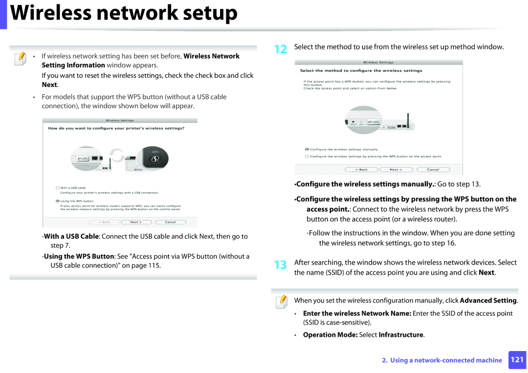 Samsung ML2165WXAA Configure the wireless settings manually. Go to step 