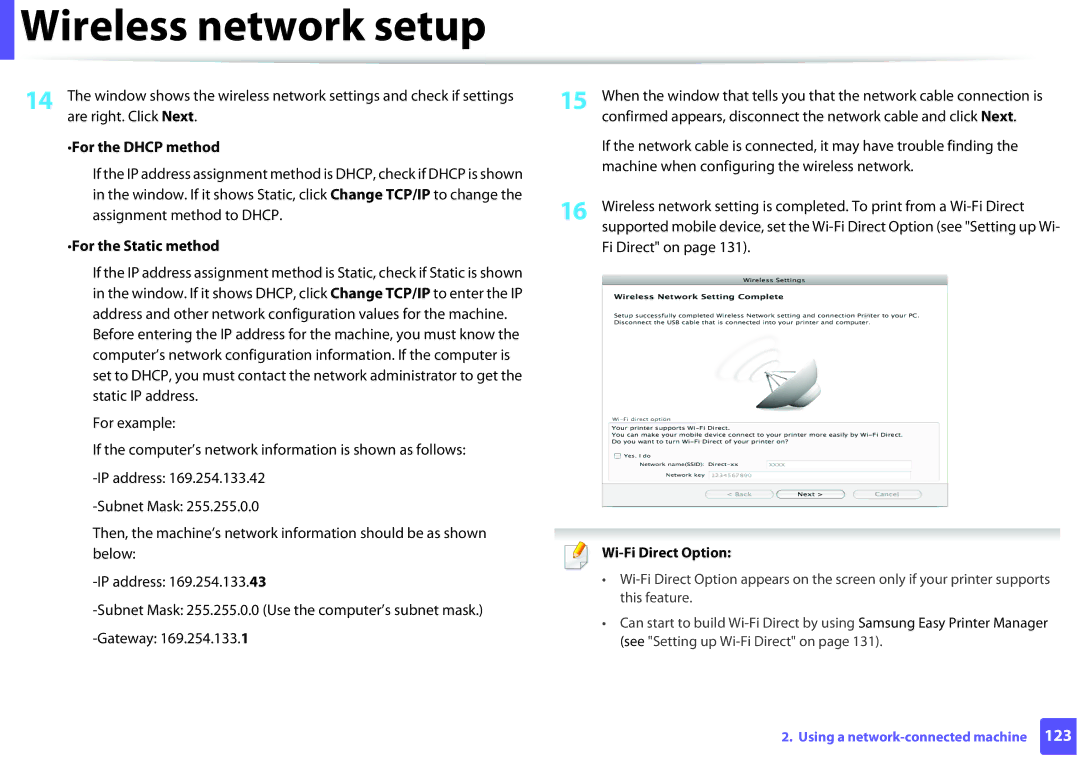 Samsung ML2165WXAA manual For the Dhcp method, For the Static method 