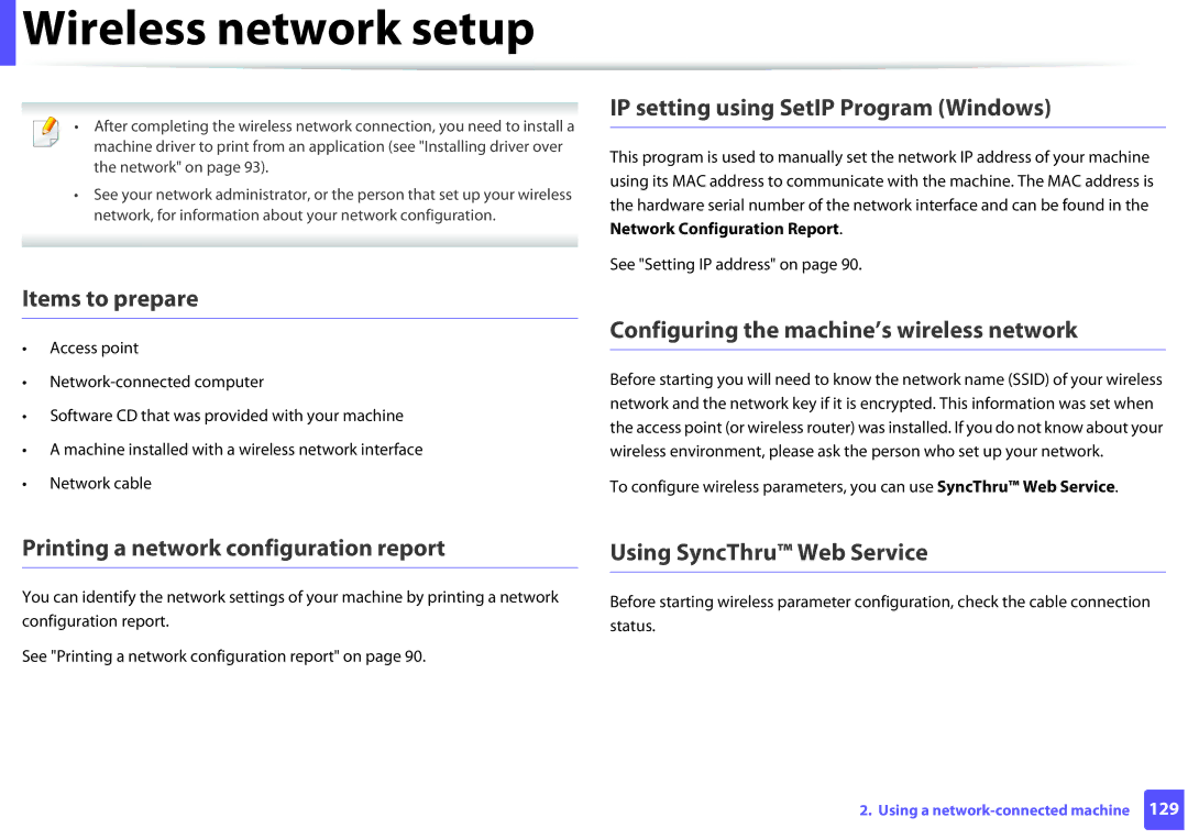 Samsung ML2165WXAA manual IP setting using SetIP Program Windows, Configuring the machine’s wireless network 