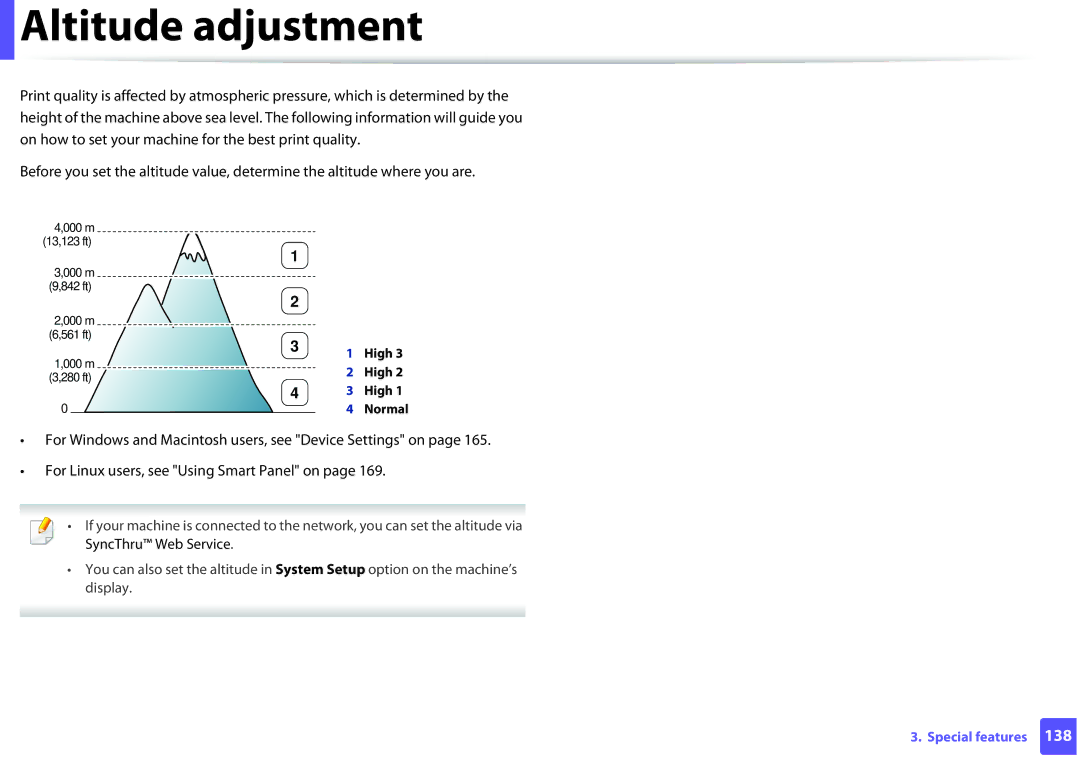 Samsung ML2165WXAA manual Altitude adjustment 