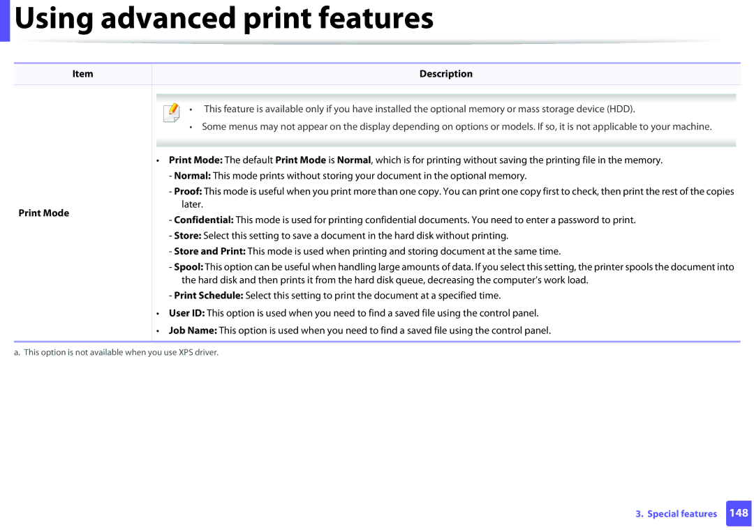 Samsung ML2165WXAA manual This option is not available when you use XPS driver 