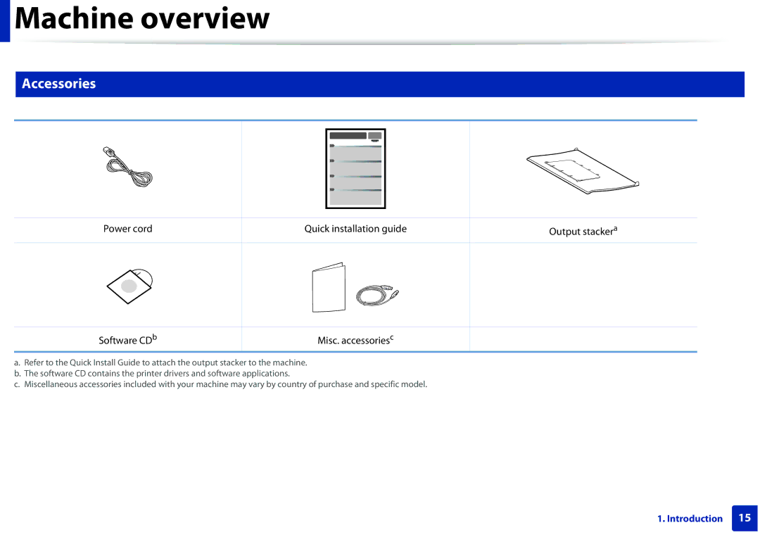 Samsung ML2165WXAA manual Machine overview, Accessories 