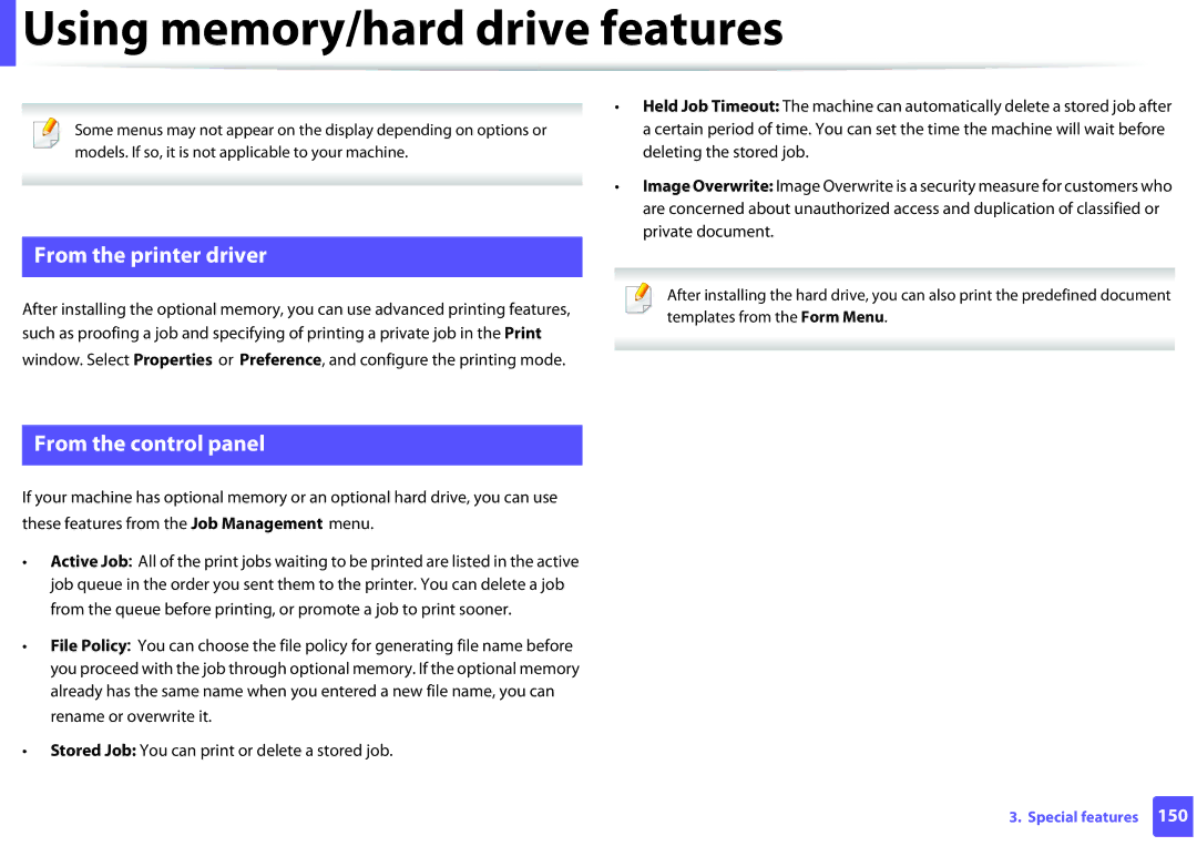 Samsung ML2165WXAA Using memory/hard drive features, From the printer driver, Deleting the stored job, Private document 