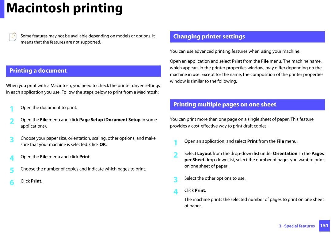 Samsung ML2165WXAA manual Macintosh printing, Printing a document, Changing printer settings 