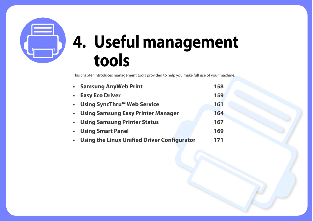 Samsung ML2165WXAA manual Useful management tools 