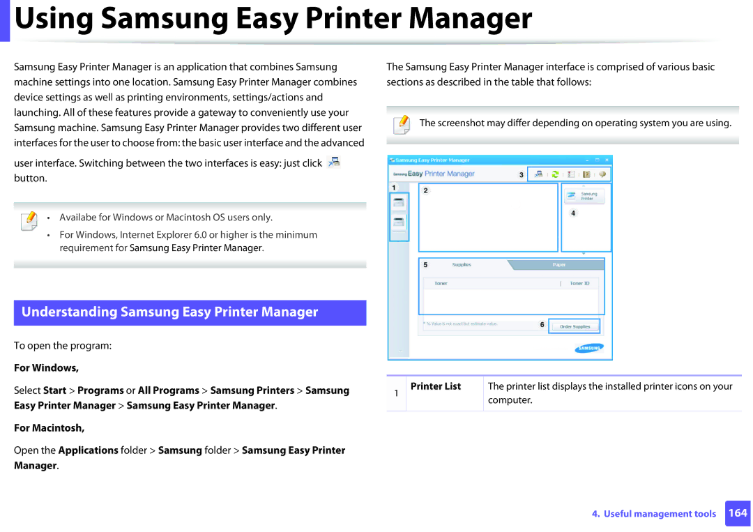 Samsung ML2165WXAA manual Using Samsung Easy Printer Manager, Understanding Samsung Easy Printer Manager, Printer List 