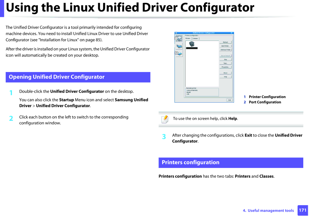 Samsung ML2165WXAA manual Using the Linux Unified Driver Configurator, Opening Unified Driver Configurator 