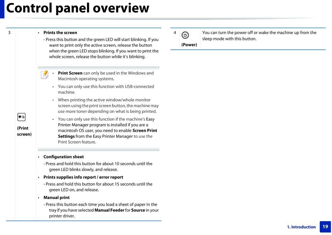 Samsung ML2165WXAA manual Prints the screen, Power, Print Screen 