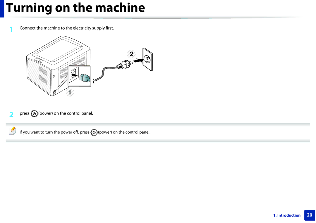 Samsung ML2165WXAA manual Turning on the machine 