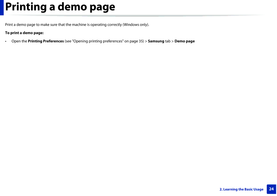 Samsung ML2165WXAA manual Printing a demo, To print a demo 