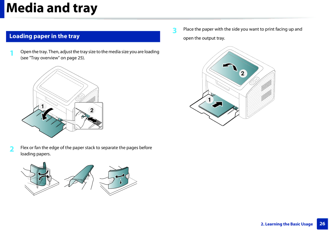 Samsung ML2165WXAA manual Loading paper in the tray, Open the output tray 