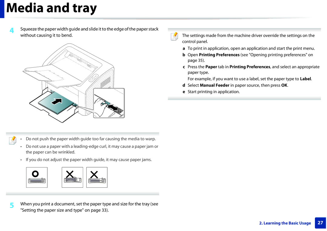 Samsung ML2165WXAA manual Media and tray 