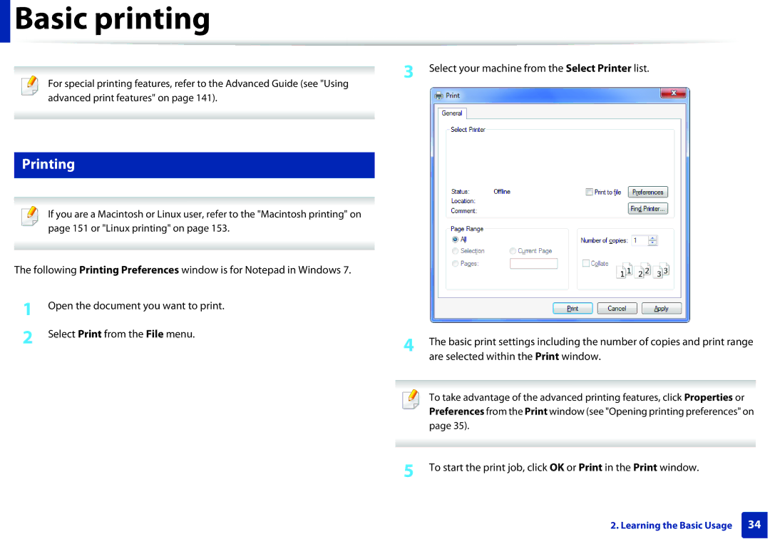 Samsung ML2165WXAA manual Basic printing, Printing 