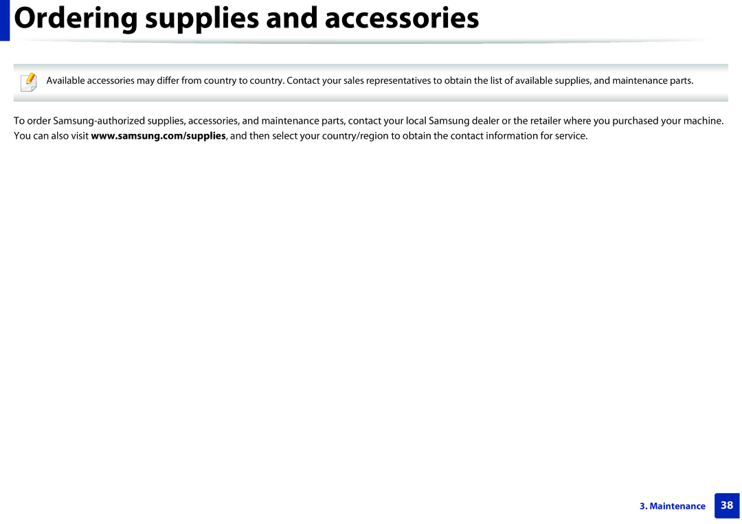 Samsung ML2165WXAA manual Ordering supplies and accessories 