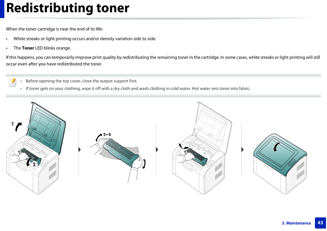 Samsung ML2165WXAA manual Redistributing toner 