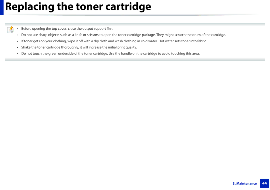 Samsung ML2165WXAA manual Replacing the toner cartridge 