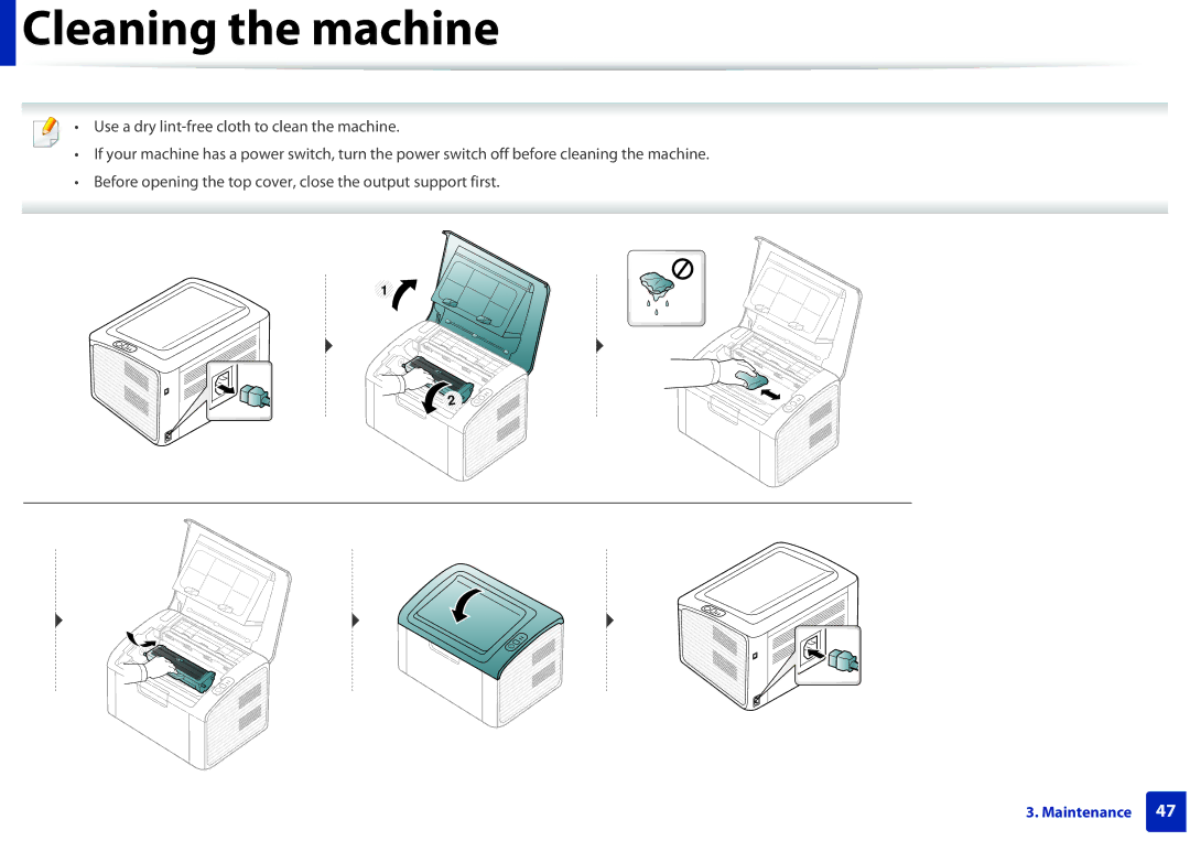 Samsung ML2165WXAA manual Cleaning the machine 