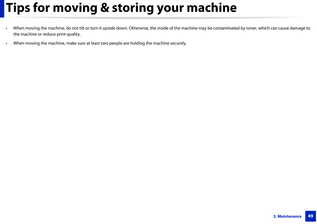 Samsung ML2165WXAA manual Tips for moving & storing your machine 