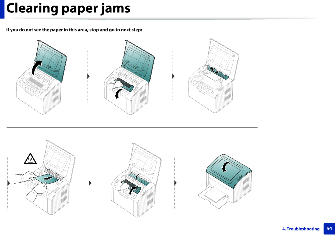 Samsung ML2165WXAA manual Clearing paper jams 