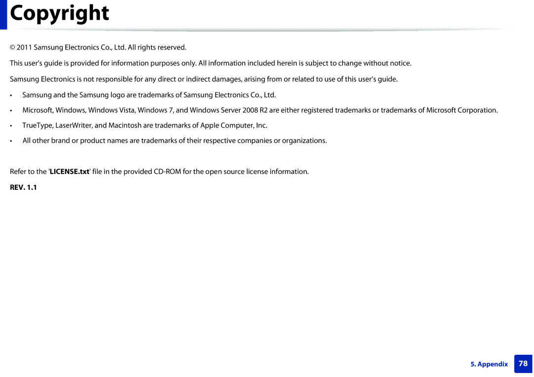 Samsung ML2165WXAA manual Copyright, Rev 