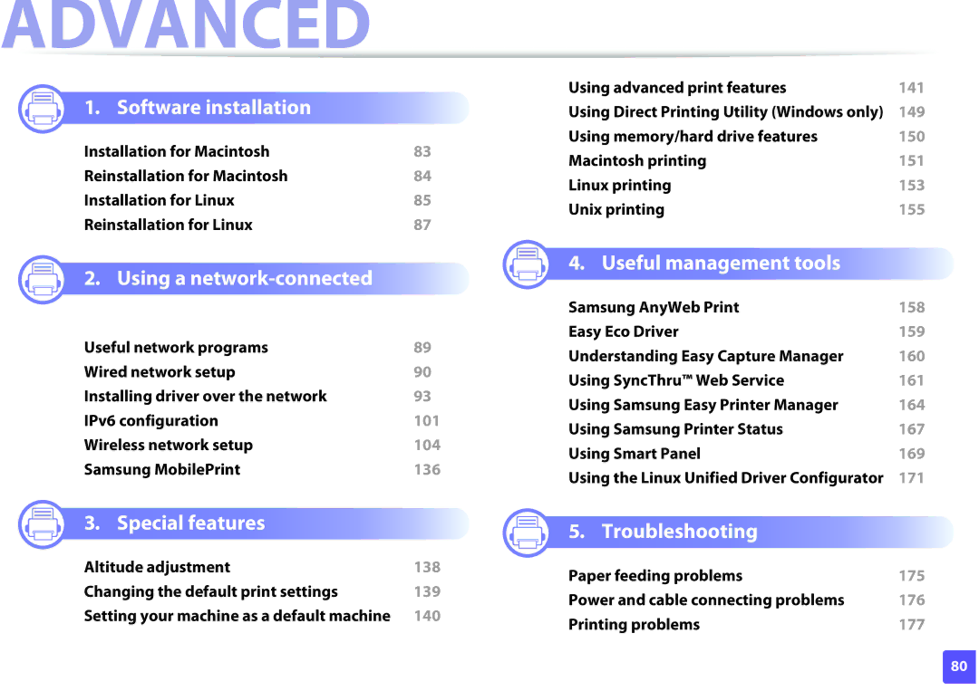 Samsung ML2165WXAA manual Advanced 