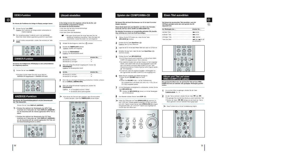 Samsung MM-A15R/EDC Spielen der CD/MP3/WMA-CD Einen Titel auswählen, DEMO-Funktion, DIMMER-Funktion, ANZEIGE-Funktion 