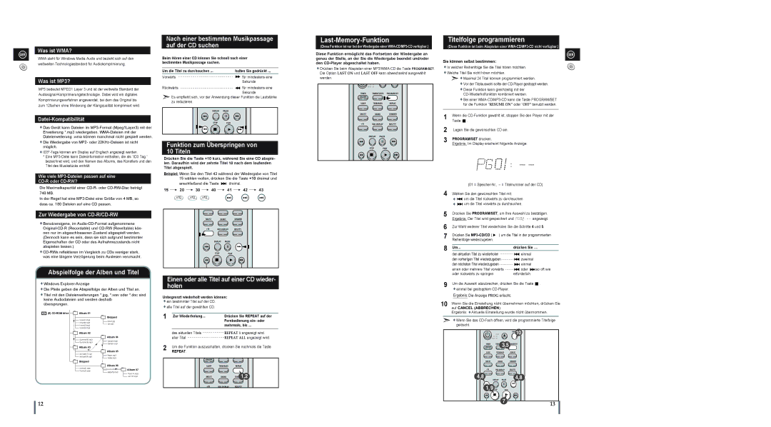 Samsung MM-A15R/EDC manual Last-Memory-Funktion, Titelfolge programmieren 