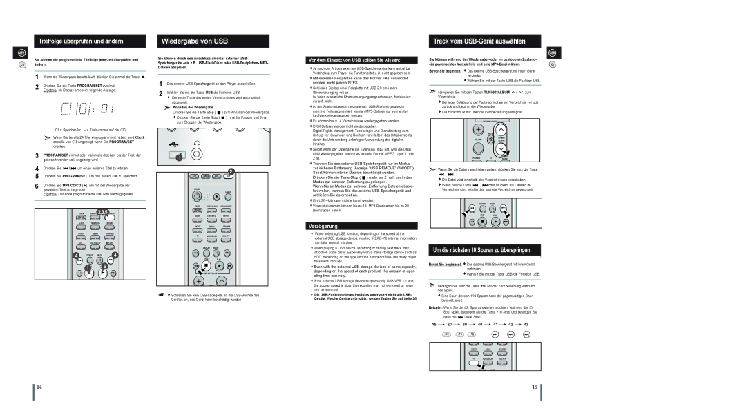 Samsung MM-A15R/EDC manual Wiedergabe von USB, Track vom USB-Gerät auswählen, Titelfolge überprüfen und ändern 