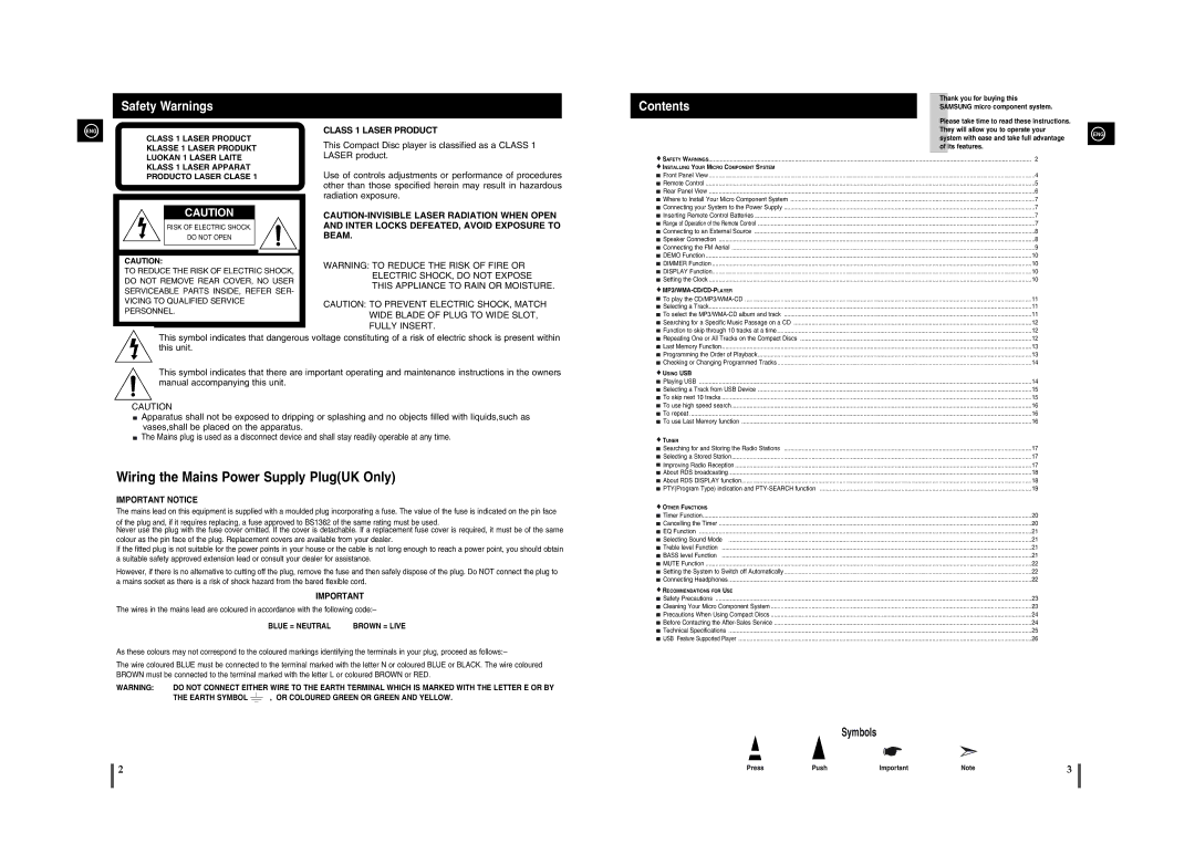 Samsung MM-A15R/EDC manual Safety Warnings, Contents 