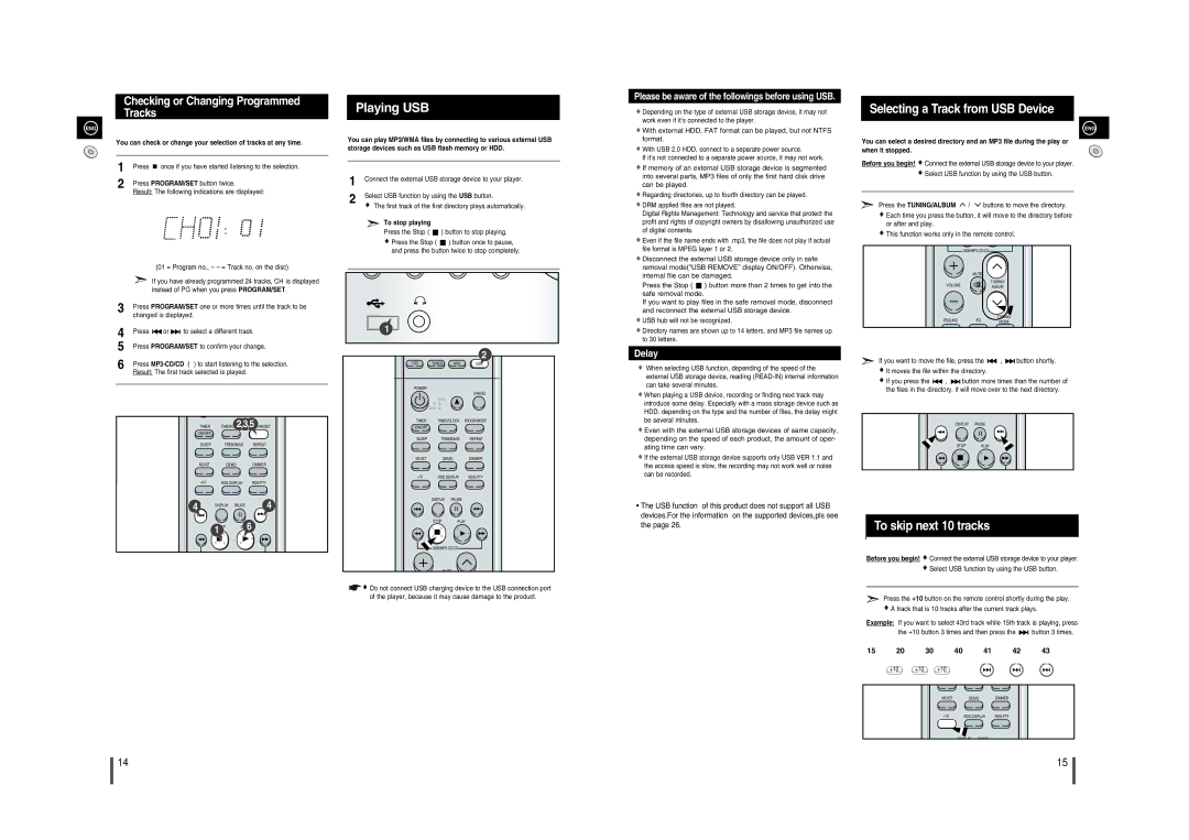 Samsung MM-A15R/EDC Selecting a Track from USB Device, To skip next 10 tracks, Checking or Changing Programmed Tracks 