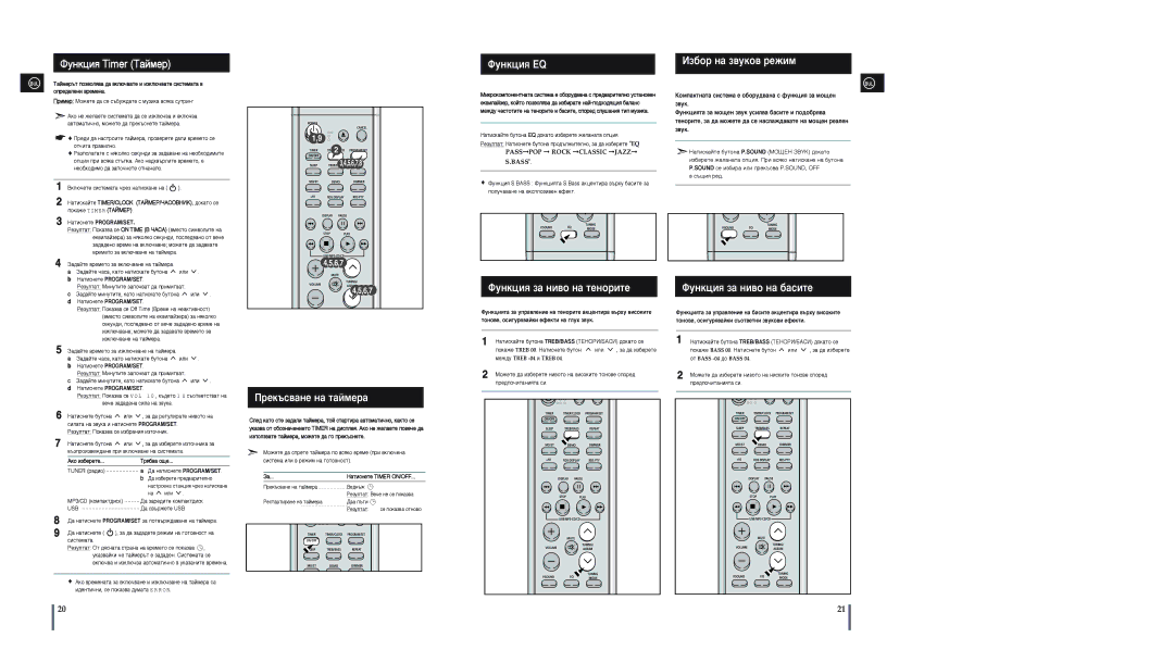 Samsung MM-A15R/EDC manual ÎÛÌÍˆËﬂ Timer í‡ÈÏÂ, ÎÛÌÍˆËﬂ EQ, Àá·Ó Ì‡ Á‚Ûíó‚ Âêëï, Âí˙Ò‚‡Ìâ Ì‡ Ú‡Èïâ‡ 