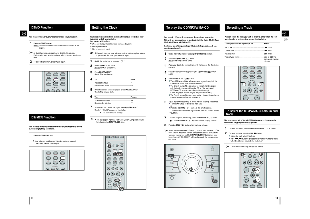 Samsung MM-A24R/XET, MM-A24R/EDC, MM-A25R/EDC, MM-A25R/XET Setting the Clock, To play the CD/MP3/WMA-CD, Selecting a Track 