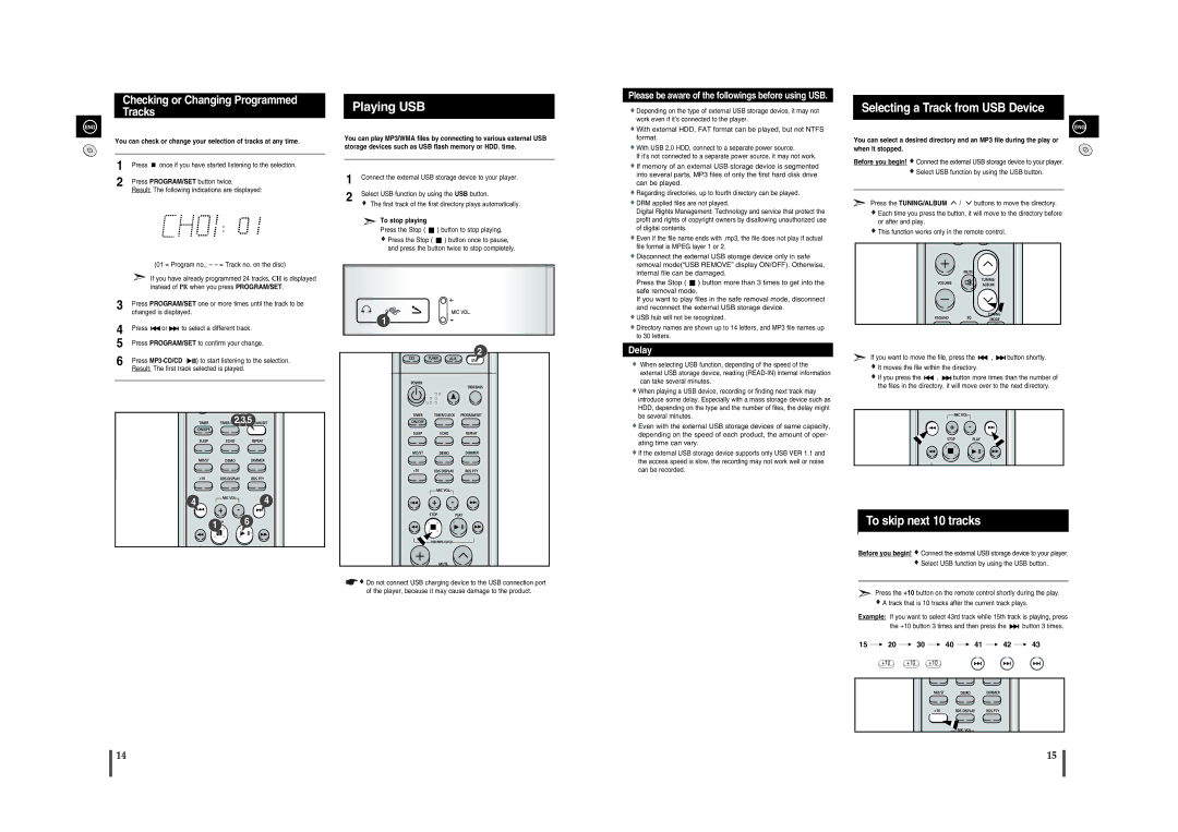 Samsung MM-A24R/EDC Selecting a Track from USB Device, To skip next 10 tracks, Checking or Changing Programmed Tracks 
