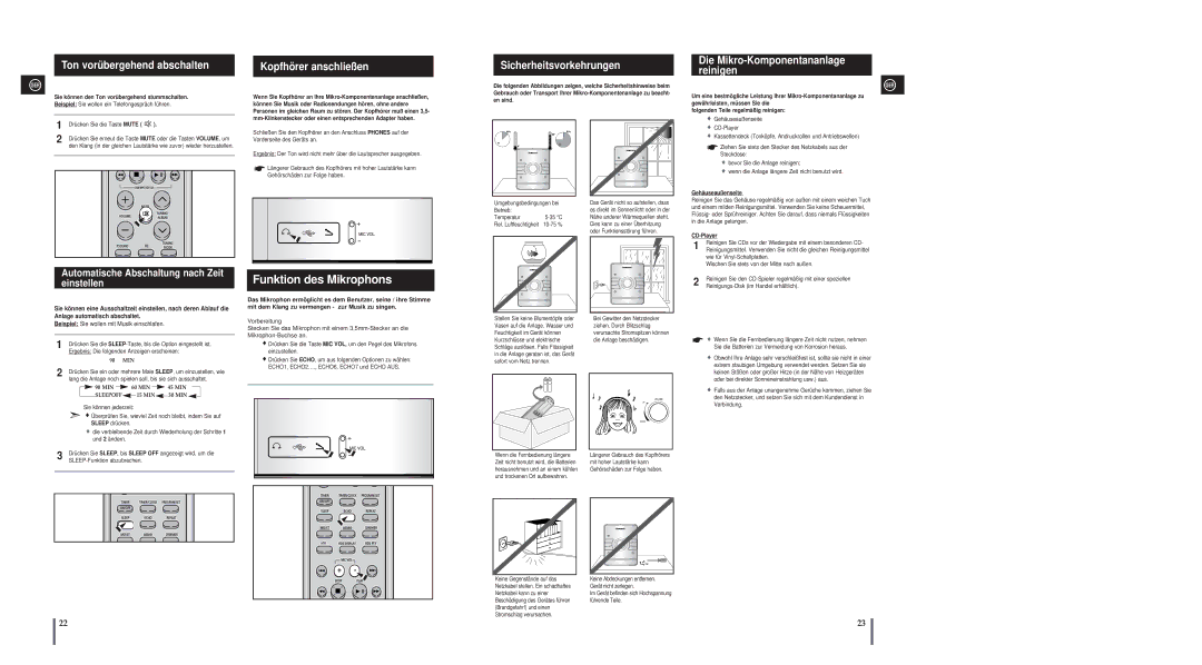 Samsung MM-A24R/EDC, MM-A25R/EDC manual Ton vorübergehend abschalten, Kopfhörer anschließen, Sicherheitsvorkehrungen 