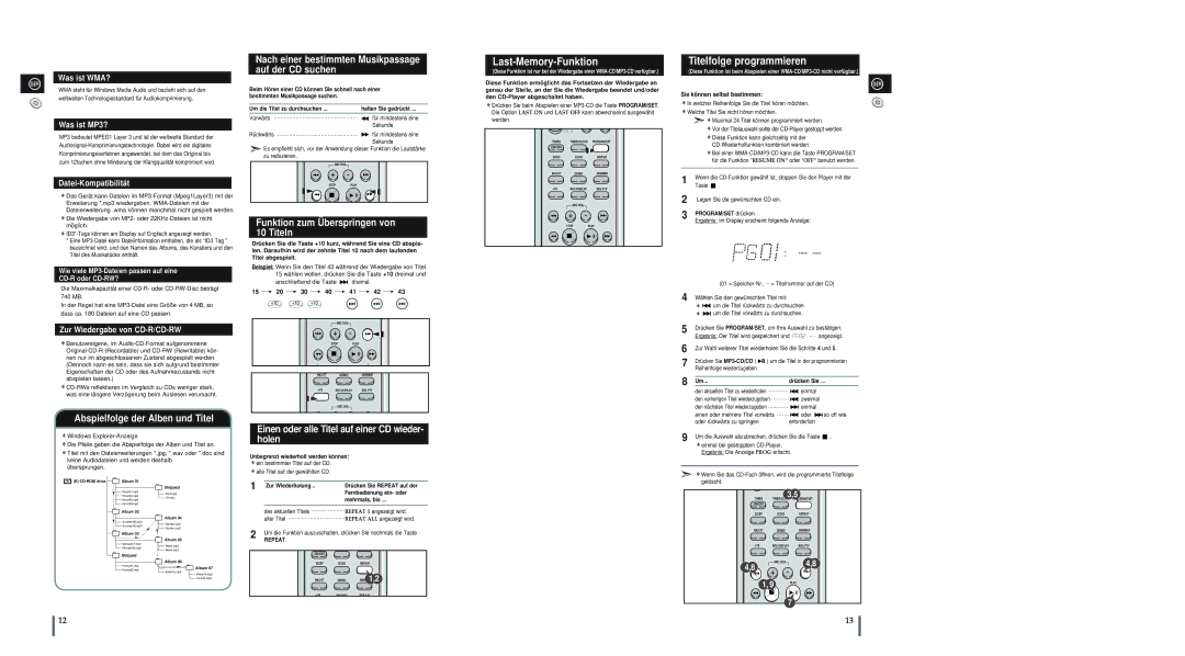 Samsung MM-A25R/EDC, MM-A24R/EDC manual Last-Memory-Funktion, Titelfolge programmieren 