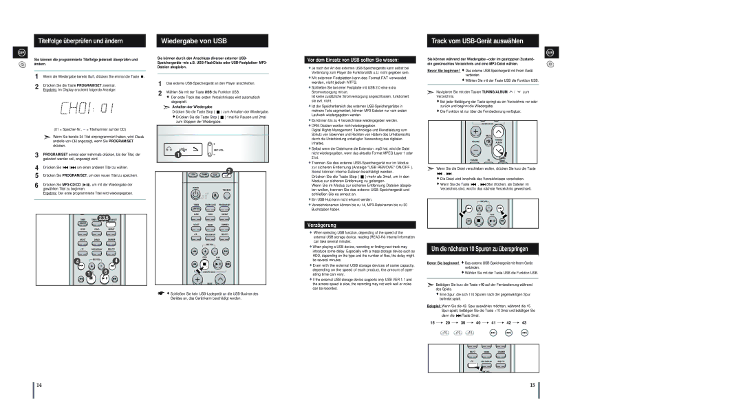 Samsung MM-A24R/EDC, MM-A25R/EDC manual Wiedergabe von USB, Track vom USB-Gerät auswählen, Titelfolge überprüfen und ändern 