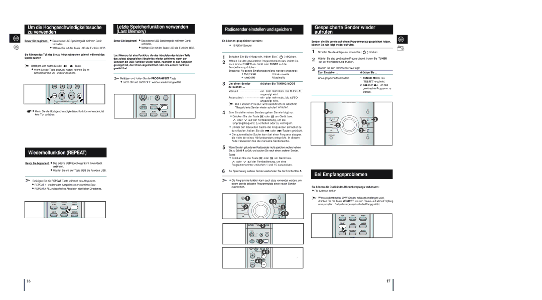 Samsung MM-A25R/EDC, MM-A24R/EDC manual Letzte Speicherfunktion verwenden Last Memory, Gespeicherte Sender wieder aufrufen 