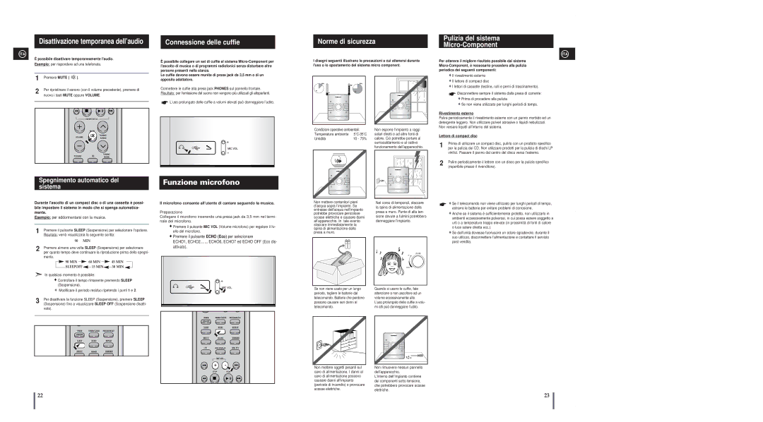 Samsung MM-A24R/XET, MM-A25R/XET manual Disattivazione temporanea dell’audio, Connessione delle cuffie, Norme di sicurezza 