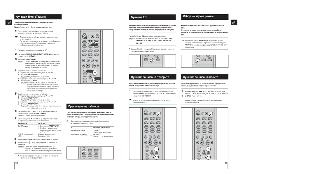 Samsung MM-A25R/EDC manual ÎÛÌÍˆËﬂ Timer í‡ÈÏÂ, ÎÛÌÍˆËﬂ EQ, Àá·Ó Ì‡ Á‚Ûíó‚ Âêëï, Âí˙Ò‚‡Ìâ Ì‡ Ú‡Èïâ‡ 