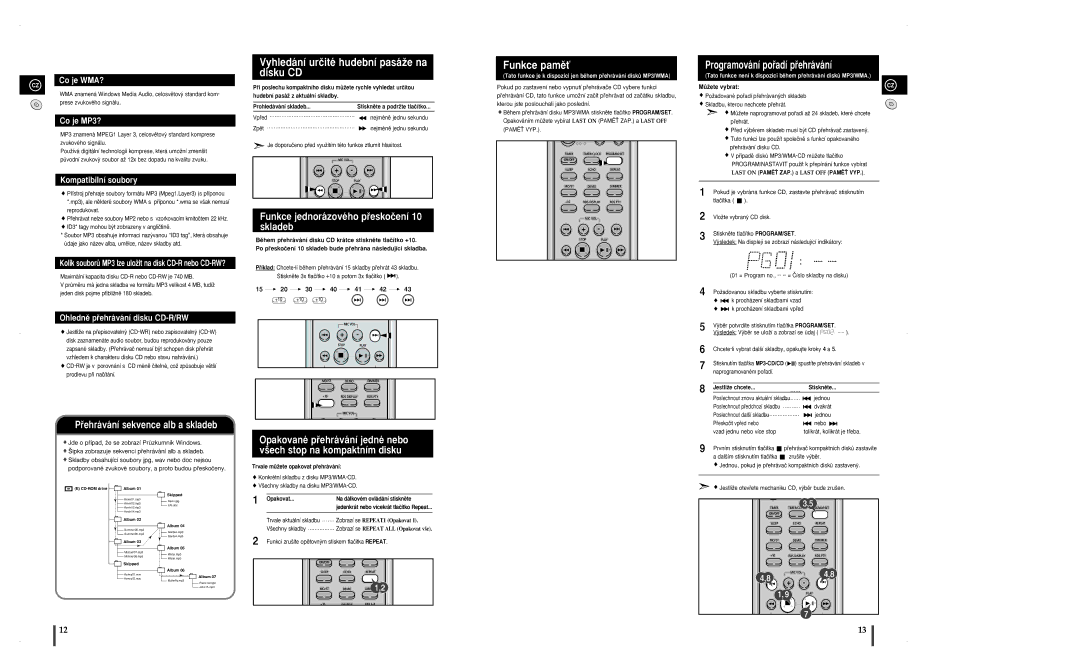 Samsung MM-A25R/EDC manual Vyhledání urãité hudební pasáÏe na disku CD, Funkce pamûÈ, Programování poﬁadí pﬁehrávání 