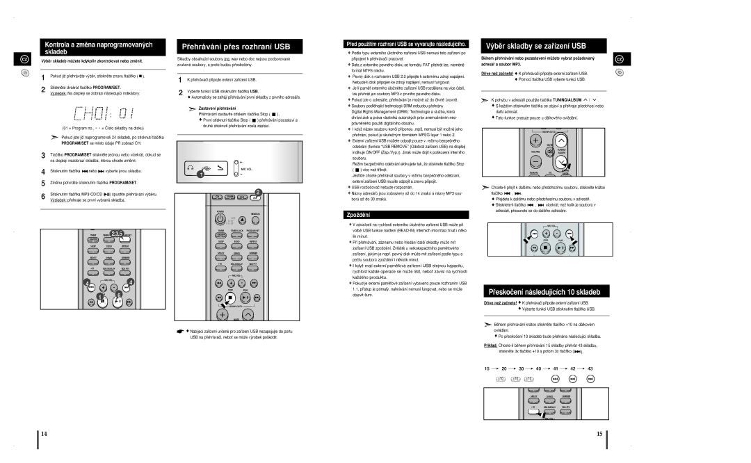 Samsung MM-A25R/EDC manual Pﬁehrávání pﬁes rozhraní USB, ˘bûr skladby se zaﬁízení USB, Pﬁeskoãení následujících 10 skladeb 