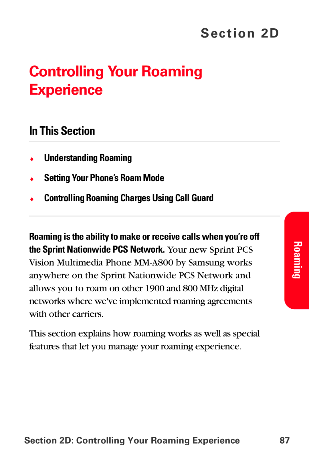 Samsung MM-A800 manual Controlling Your Roaming Experience 