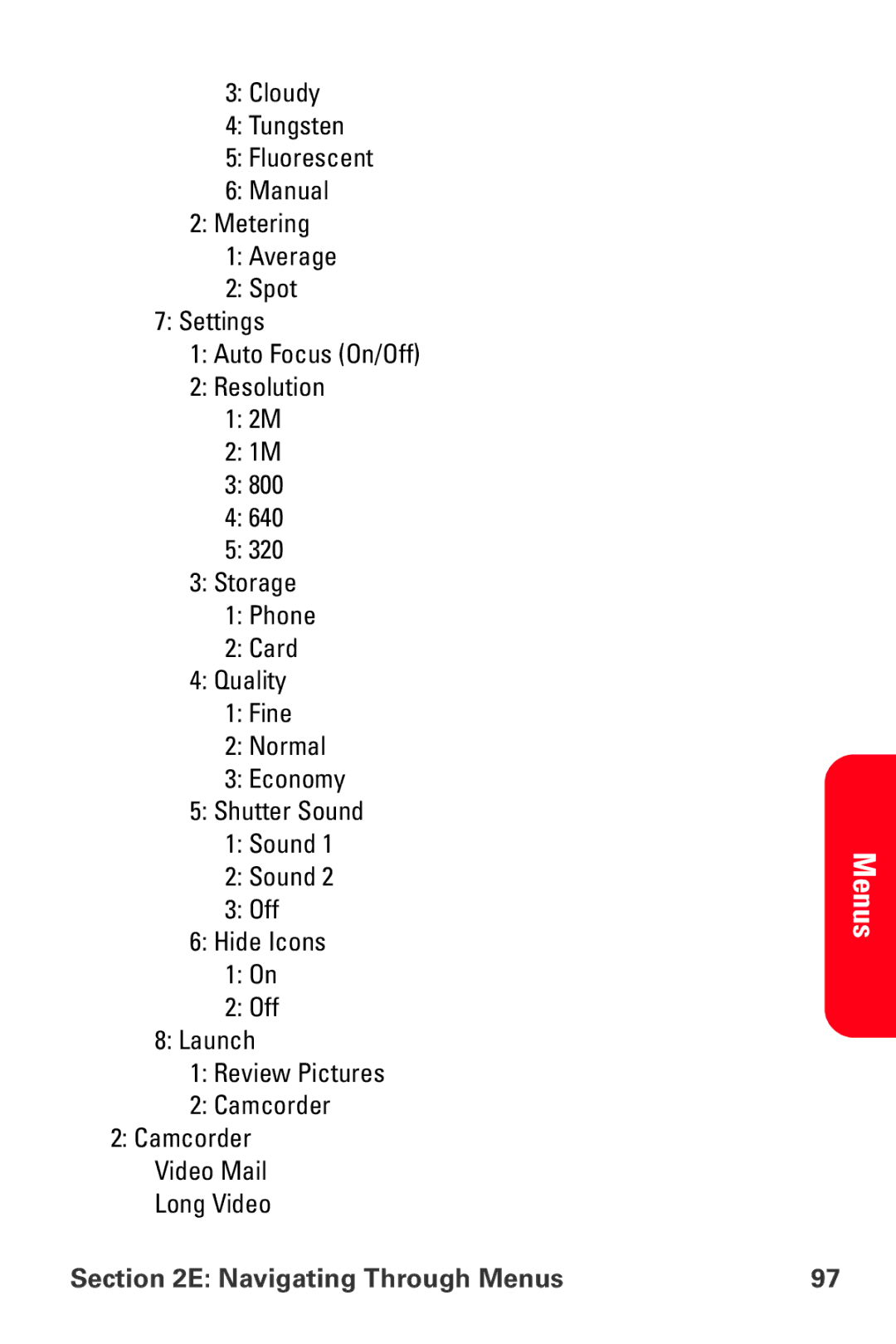 Samsung MM-A800 manual Menus 