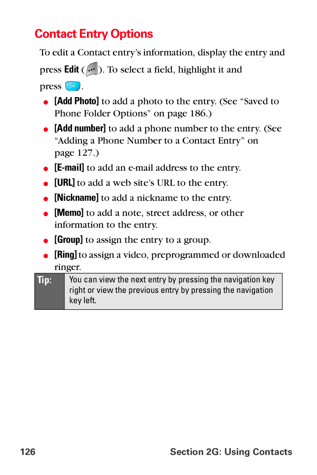 Samsung MM-A800 manual Contact Entry Options, Using Contacts 