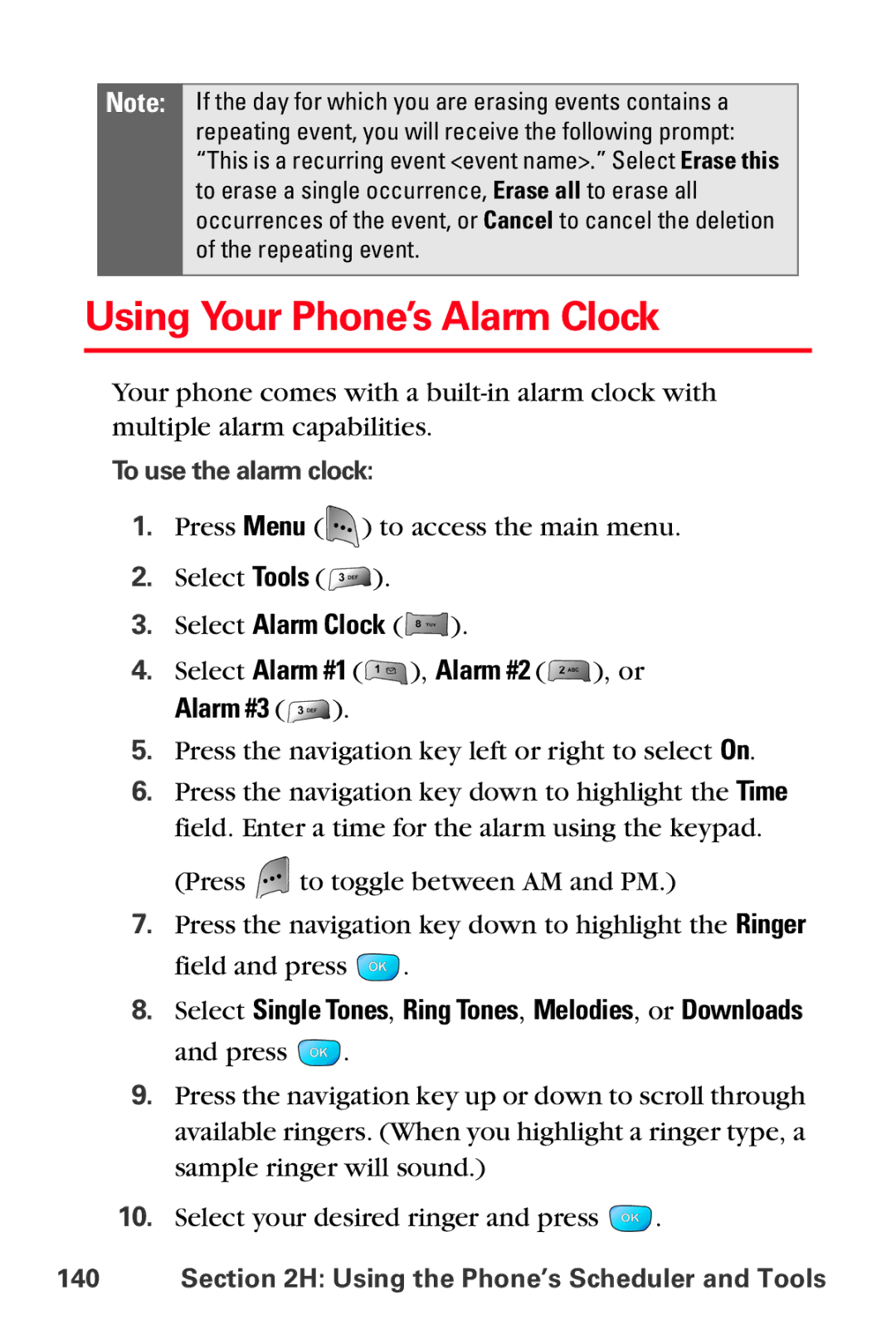 Samsung MM-A800 manual Using Your Phone’s Alarm Clock, Select Alarm Clock, Alarm #3, To use the alarm clock 