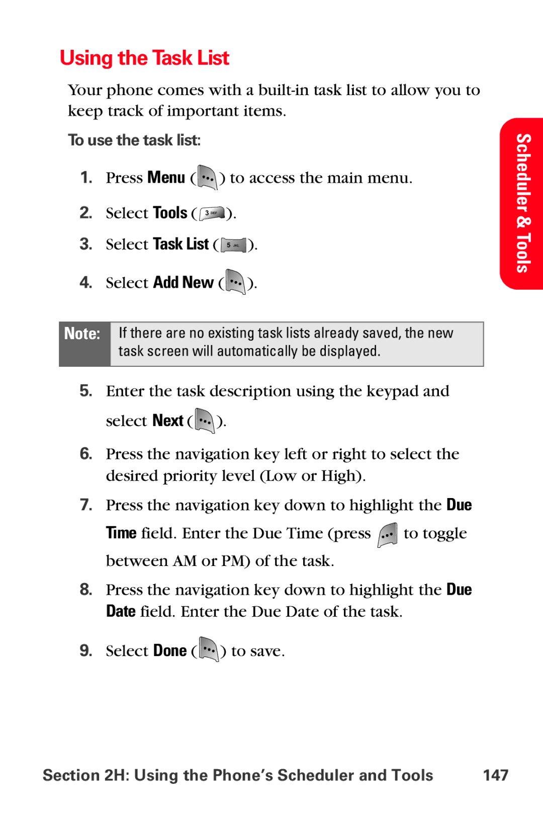 Samsung MM-A800 manual Using the Task List, To use the task list, Using the Phone’s Scheduler and Tools 147 